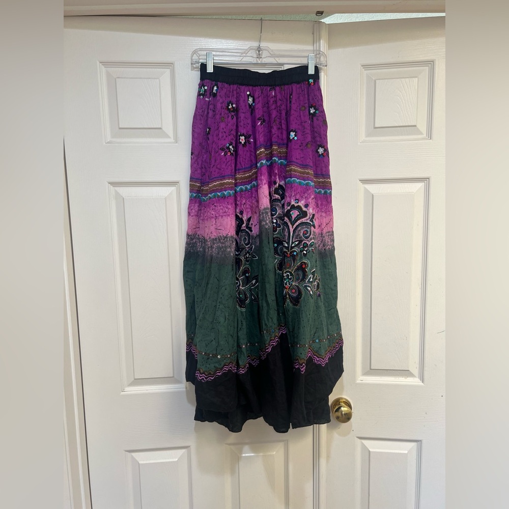 Tie dye sequins stretch waist long skirt boho hippie lightweight sz M summer - Picture 3 of 13
